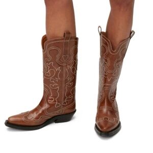 Ganni Mid Shaft Embroidered Westerj Boots (Size 42 EU)
